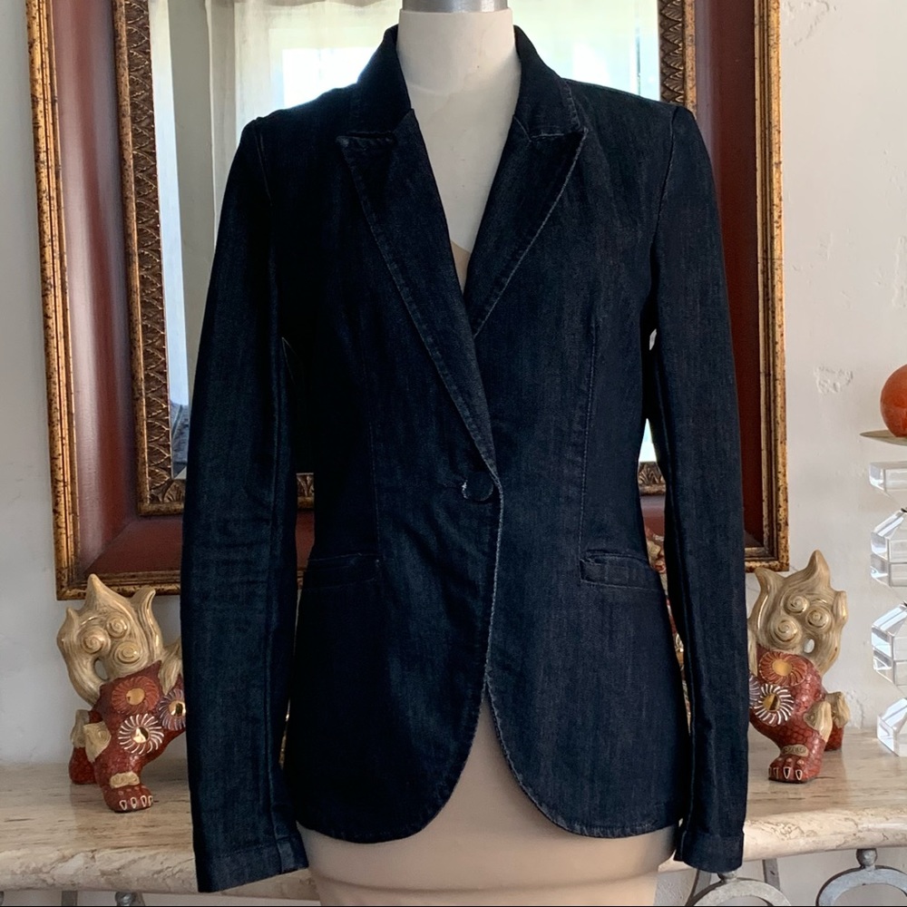 KENSIE Denim Blazer Single Button Notch Collar - Picture 1 of 11